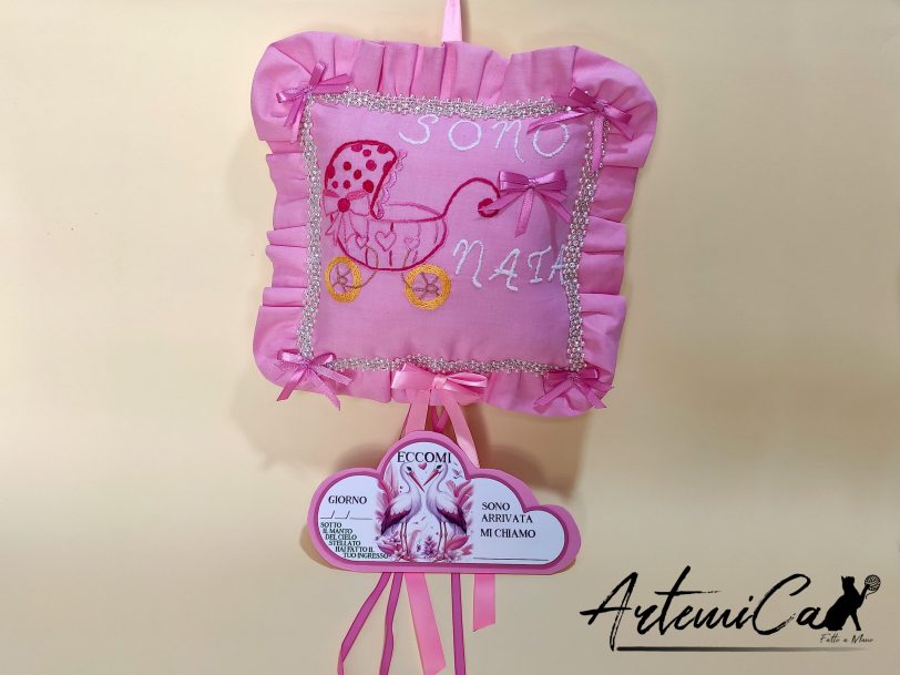 1 Cuscino Dolce Benvenuto: Fiocco Nascita Handmade Morbido e personalizzabile
