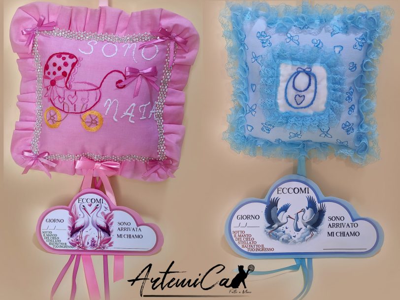 1 Cuscino Dolce Benvenuto: Fiocco Nascita Handmade Morbido e personalizzabile