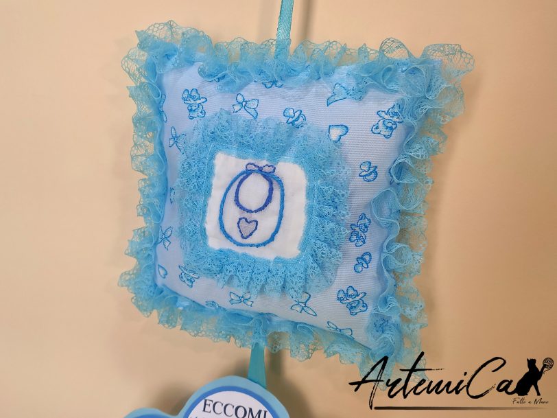 2 Cuscino Dolce Benvenuto: Fiocco Nascita Handmade Morbido e personalizzabile