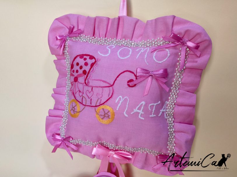 2 Cuscino Dolce Benvenuto: Fiocco Nascita Handmade Morbido e personalizzabile