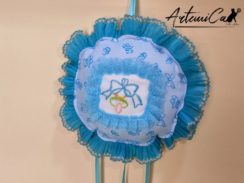 2 Cuscino Soffio di Felicità: Fiocco Nascita Handmade Morbido e personalizzabile