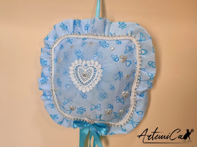 2 Cuscino Soffio di Felicità: Fiocco Nascita Handmade Morbido e personalizzabile