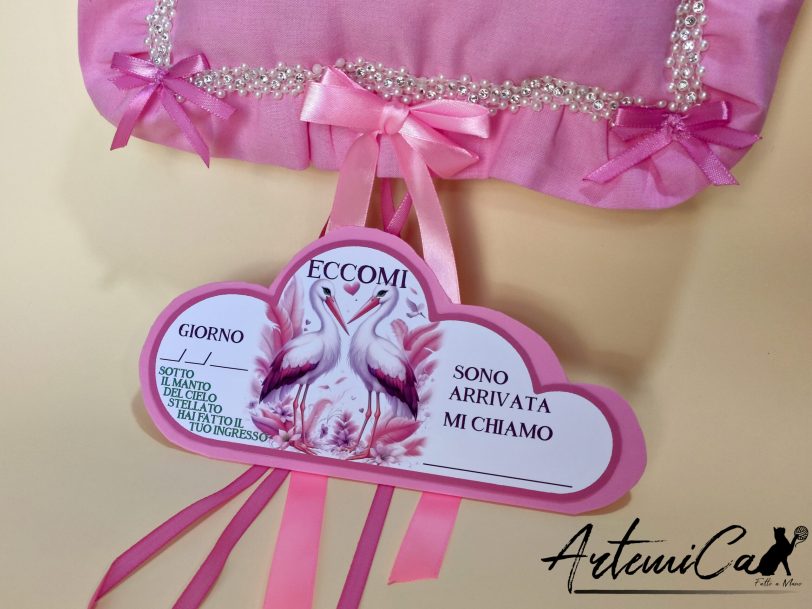 3 Cuscino Dolce Benvenuto: Fiocco Nascita Handmade Morbido e personalizzabile