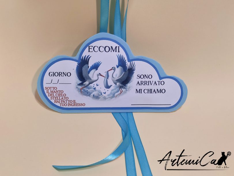 4 Cuscino Soffio di Felicità: Fiocco Nascita Handmade Morbido e personalizzabile