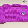 1 Borsa Fucsia Uncinetto fatta a mano in fettuccia, con manico integrato e ciondolo decorativo