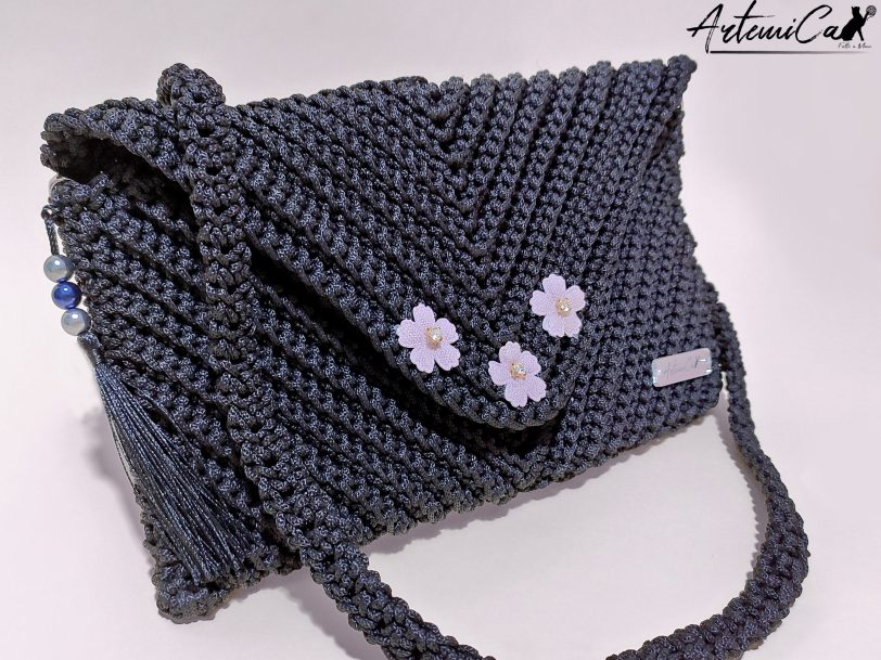 2 Clutch Fatta a Mano in cordino Nero - Fiore di Mezzanotte