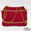 1 Clutch Fiamma Dorata: Borsa Fatta a Mano all'Uncinetto in Rosso con Strass e Catena dorata
