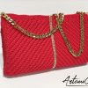 2 Rosso Diamante: Borsa Fatta a Mano all'Uncinetto con dettagli Luminosi e catena dorata