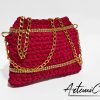 2 Clutch Fiamma Dorata: Borsa Fatta a Mano all'Uncinetto in Rosso con Strass e Catena dorata