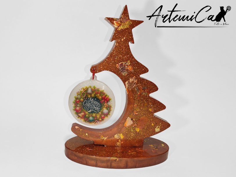 4 Albero di Natale Trionfo di Natale: Decorazione in resina scintillante Fatta a Mano per il tuo Natale magico