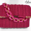 1 Pochette Polaris Fucsia: Borsa Fatta a mano all’Uncinetto in cordino Lurex Fucsia e Inserti in Oro