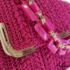 4 Pochette Polaris Fucsia: Borsa Fatta a mano all’Uncinetto in cordino Lurex Fucsia e Inserti in Oro