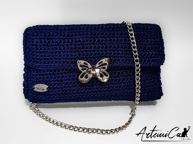 1 (Artemicat) Pochette nocturne: Blu notte Fatta a Mano all’Uncinetto con dettagli Argento - per chi ama Distinguersi con Stile