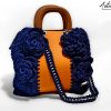 1 (Artemicat) Maxi-Bag Fior di Notte: Borsa fatta a mano all'uncinetto in Blu Reale con inserti in eco-pelle
