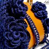 3 (Artemicat) Maxi-Bag Fior di Notte: Borsa fatta a mano all'uncinetto in Blu Reale con inserti in eco-pelle