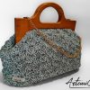 2 (Artemicat) Sogno d'Acqua: Borsa Fatta Mano all'Uncinetto & Chiusura Clic Clac in Legno