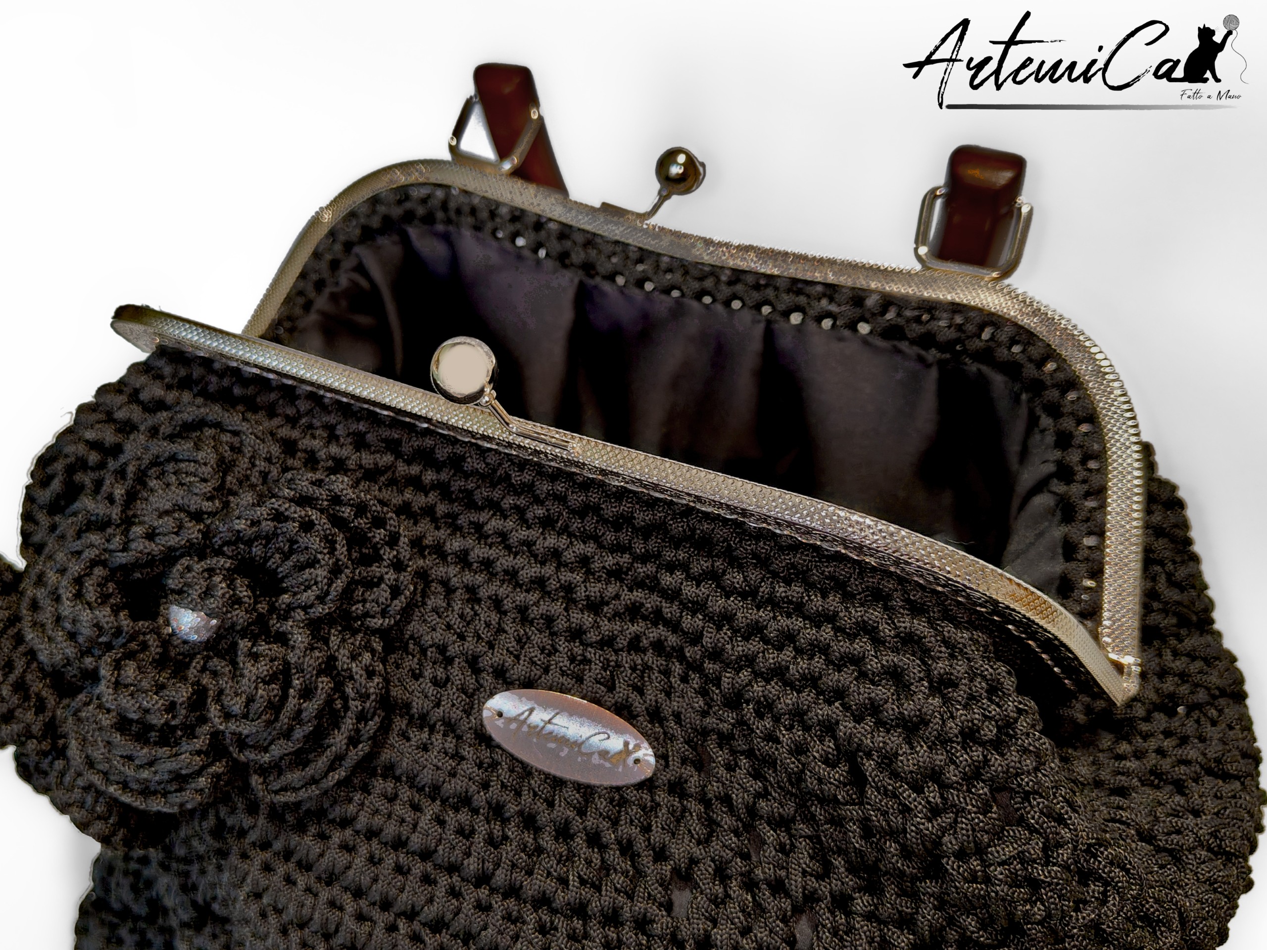 Borsa Uncinetto Fatta a Mano Incanto Nero Indossa l'Arte