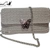 1 (Artemicat) Pochette Sottovoce: Borsa Elegante fatta a mano all'Uncinetto in Cordino Bianco Lurex