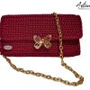 1 (Artemicat) Pochette Bordeaux Butterfly: Borsa artigianale all’uncinetto con Chiusura a Farfalla
