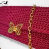 3 (Artemicat) Pochette Bordeaux Butterfly: Borsa artigianale all’uncinetto con Chiusura a Farfalla