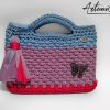 1 (Artemicat) Pochette fatta a mano artigianale lilla con base fucsia e manici azzurro polvere