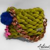 1 (Artemicat)-v Borsa chunky artigianale verde lime con catena oro e dettagli rosa e blu