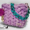 2 (Artemicat)-f Borsa chunky artigianale lilla chiaro con catena turchese e pendente fucsia