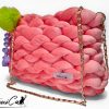 3 (Artemicat)-s Borsa chunky artigianale rosa confetto con pendente neon e viola lilla