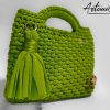 4 (Artemicat) Borsa fatta a mano all’uncinetto in fettuccia verde con nappina decorativa