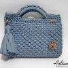 1 (Artemicat) Pochette Azzurro Mediterraneo: Borsa Fatta a Mano all'Uncinetto in fettuccia e spilla trifoglio