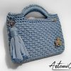 2 (Artemicat) Pochette Azzurro Mediterraneo: Borsa Fatta a Mano all'Uncinetto in fettuccia e spilla trifoglio
