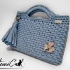3 (Artemicat) Pochette Azzurro Mediterraneo: Borsa Fatta a Mano all'Uncinetto in fettuccia e spilla trifoglio