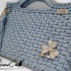 4 (Artemicat) Pochette Azzurro Mediterraneo: Borsa Fatta a Mano all'Uncinetto in fettuccia e spilla trifoglio