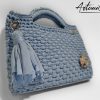 5 (Artemicat) Pochette Azzurro Mediterraneo: Borsa Fatta a Mano all'Uncinetto in fettuccia e spilla trifoglio