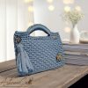 6 (Artemicat) Pochette Azzurro Mediterraneo: Borsa Fatta a Mano all'Uncinetto in fettuccia e spilla trifoglio