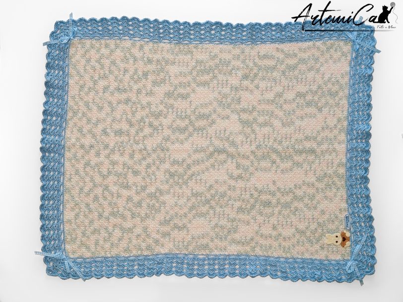 1 (Artemicat) Copertina Cotton Dream : Fatta a Mano all'Uncinetto azzurra per neonato in soffice cotone