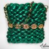 3 (Artemicat) Borsa Emerald Glow: Chunky Bag verde smeraldo artigianale dal design brillante e catena dorata