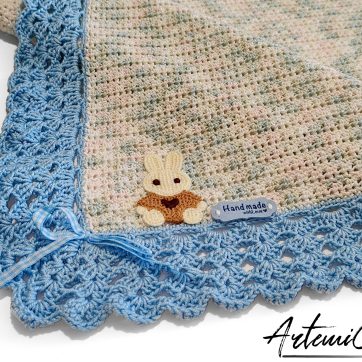 Copertina Cotton Dream : Fatta a Mano all'Uncinetto azzurra per neonato in soffice cotone