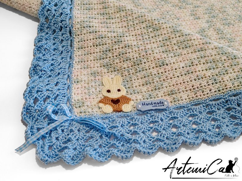 3 (Artemicat) Copertina Cotton Dream : Fatta a Mano all'Uncinetto azzurra per neonato in soffice cotone
