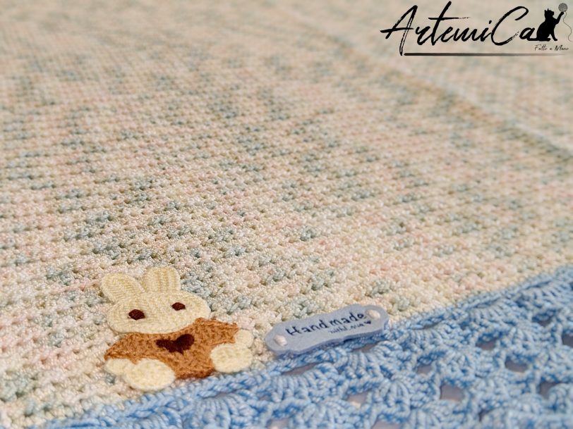 4 (Artemicat) Copertina Cotton Dream : Fatta a Mano all'Uncinetto azzurra per neonato in soffice cotone