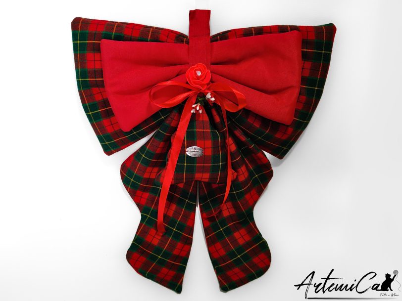 1 (Artemicat) Fiocco Bosco Incantato : decorazione Natalizia Fatta a Mano in tartan rosso e verde