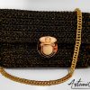 1 (Artemicat) Pochette Regina della Notte: Borsa fatta a mano all'Uncinetto nera elegante con dettagli oro