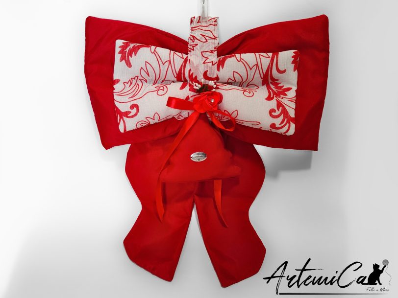1 (Artemicat) Fiocco Magia di Natale: decorazione Natalizia Artigianale rosso e bianco