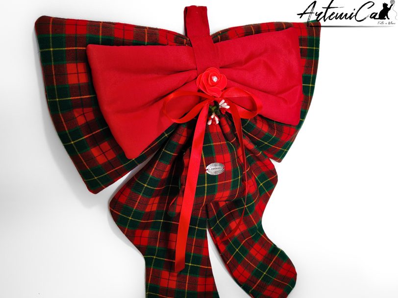 2 (Artemicat) Fiocco Bosco Incantato : decorazione Natalizia Fatta a Mano in tartan rosso e verde
