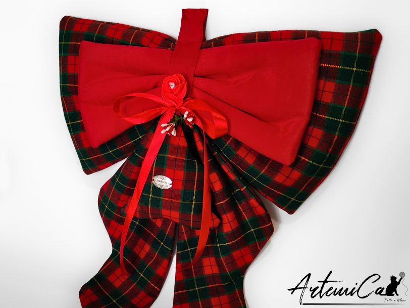 3 (Artemicat) Fiocco Bosco Incantato : decorazione Natalizia Fatta a Mano in tartan rosso e verde