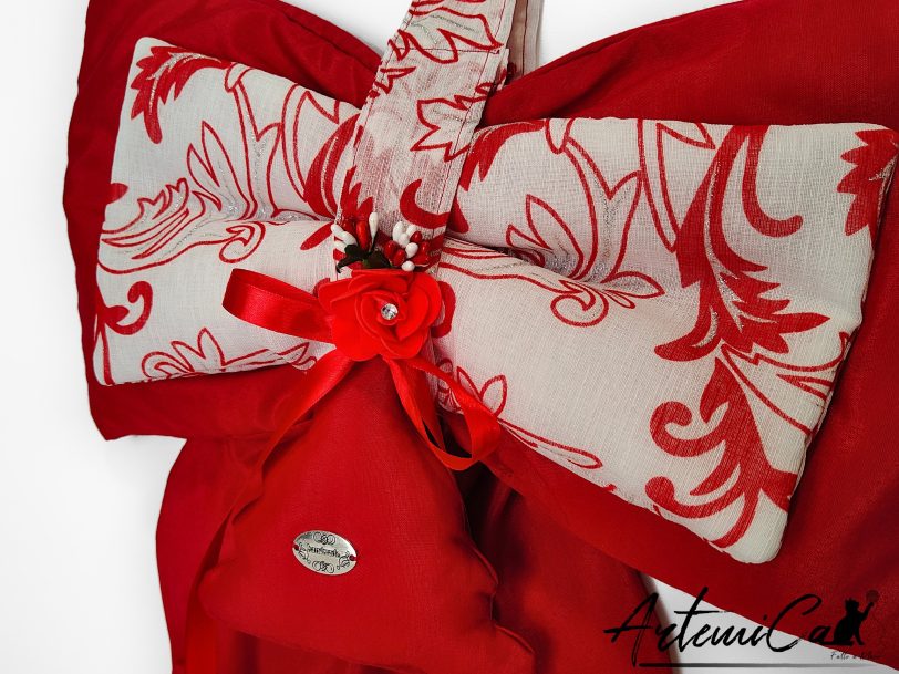 3 (Artemicat) Fiocco Magia di Natale: decorazione Natalizia Artigianale rosso e bianco