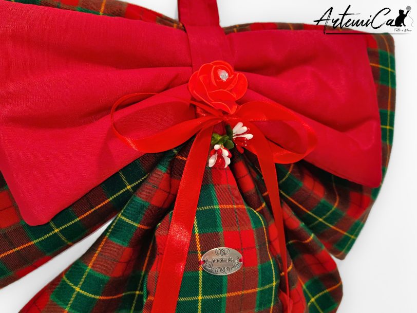 4 (Artemicat) Fiocco Bosco Incantato : decorazione Natalizia Fatta a Mano in tartan rosso e verde