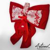 4 (Artemicat) Fiocco Magia di Natale: decorazione Natalizia Artigianale rosso e bianco