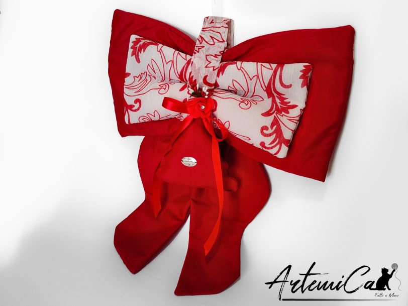 4 (Artemicat) Fiocco Magia di Natale: decorazione Natalizia Artigianale rosso e bianco