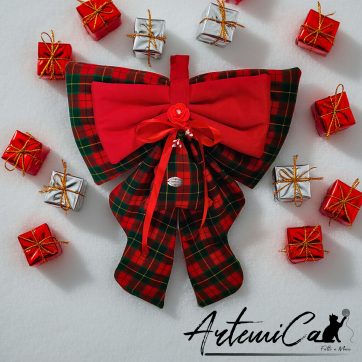 Fiocco Bosco Incantato : decorazione Natalizia Fatta a Mano in tartan rosso e verde